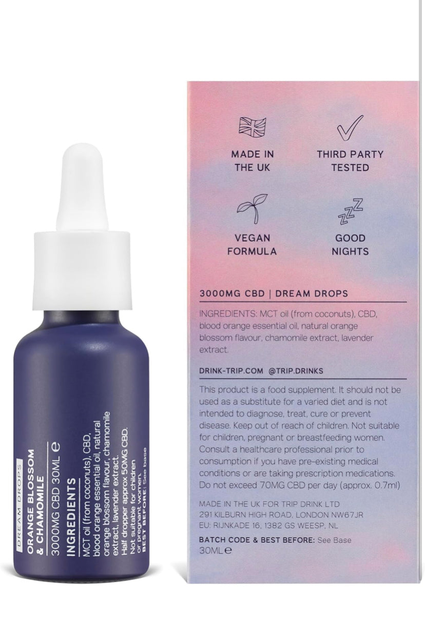 TRIP CBD Oil 3000mg (High Strength), Dream Drops, Vegan, 100% Natural, Flavoured CBD Oil Blended with MCT Coconut Oil