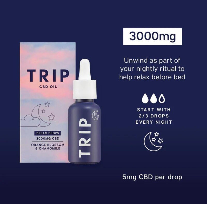 TRIP CBD Oil 3000mg (High Strength), Dream Drops, Vegan, 100% Natural, Flavoured CBD Oil Blended with MCT Coconut Oil