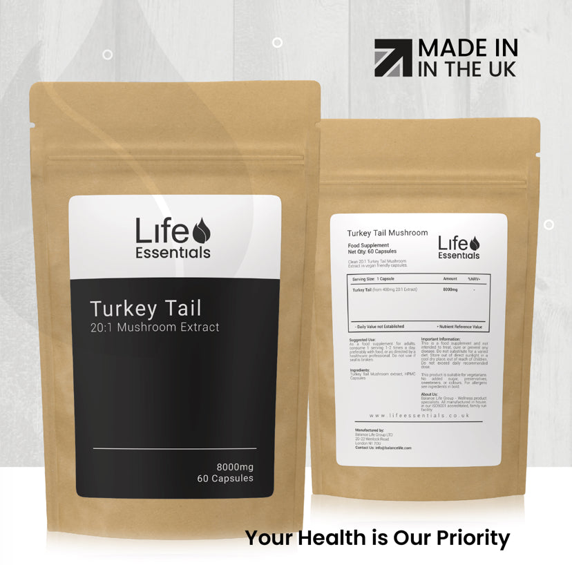 Turkey Tail Mushroom Capsules – 60 Caps- 20:1 Extract – Vegan